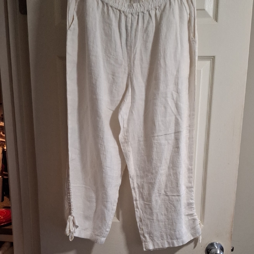 White Linen Crop Pants 100% Linen